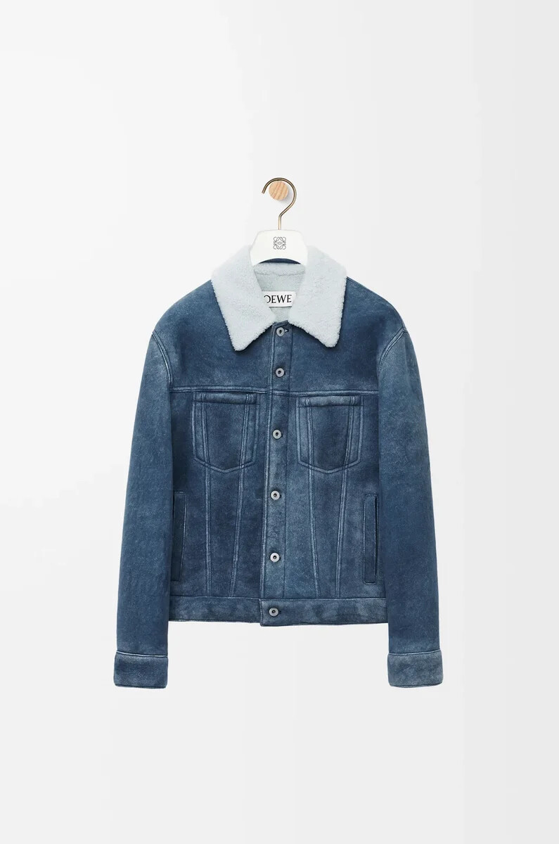 jacket in shearling whiteindigo blue