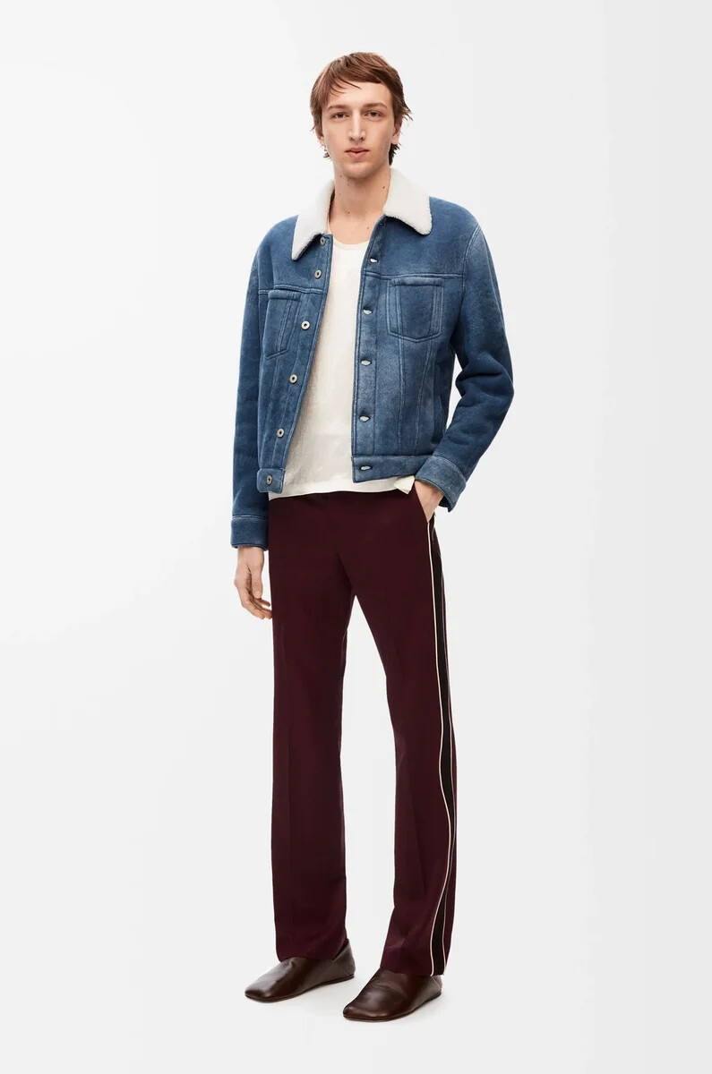 jacket in shearling whiteindigo blue