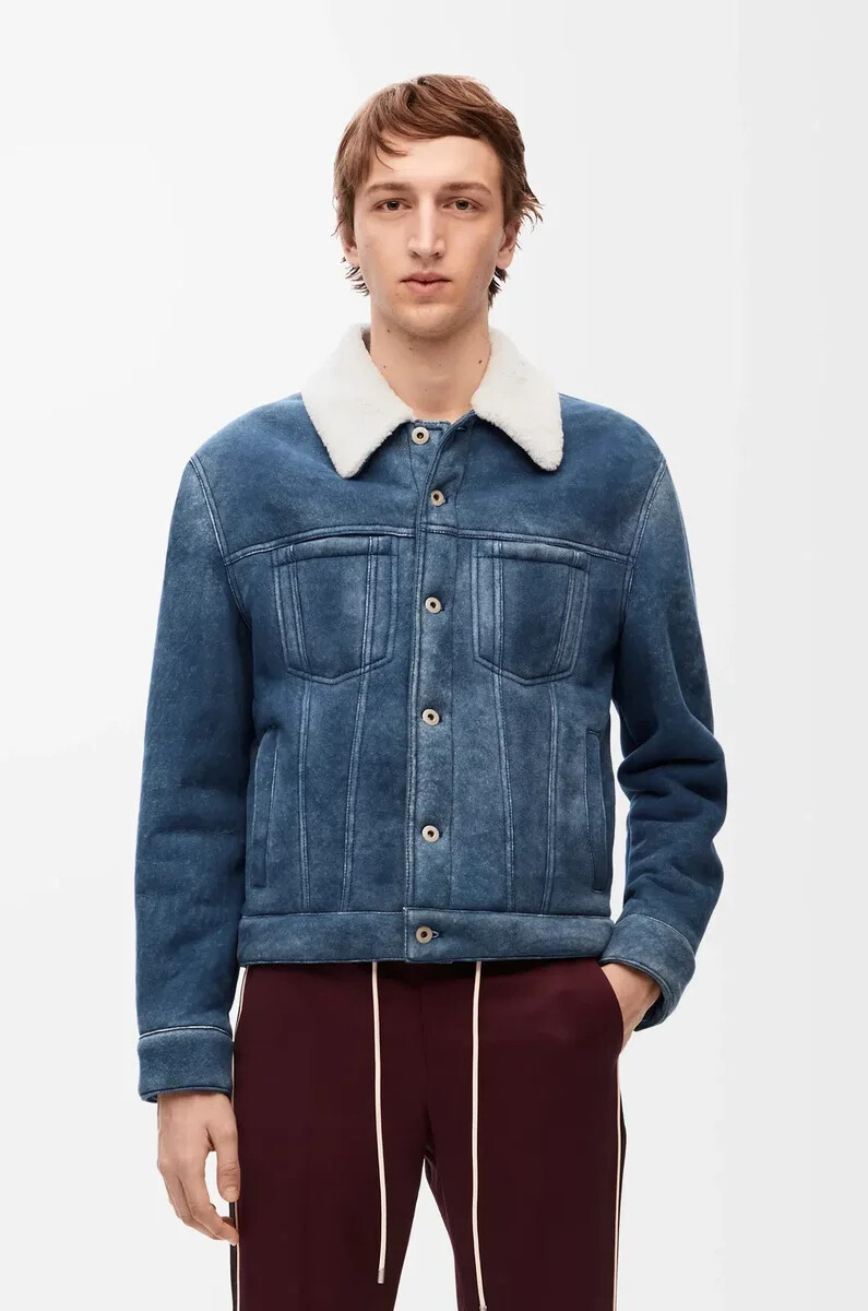 jacket in shearling whiteindigo blue