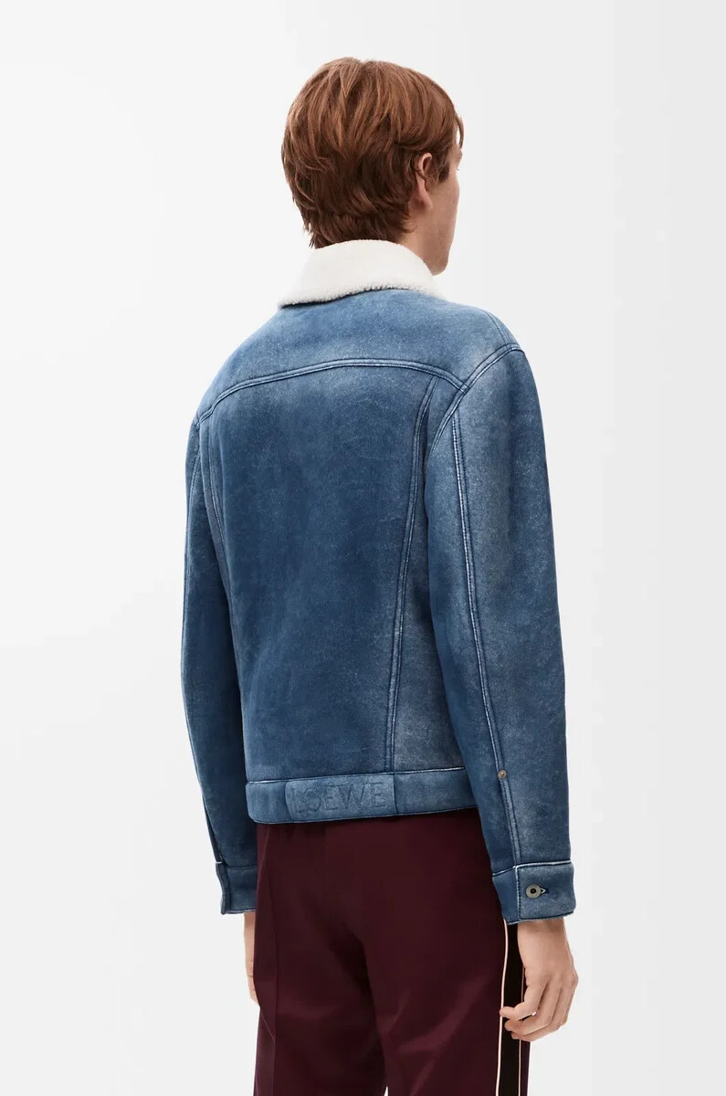 jacket in shearling whiteindigo blue