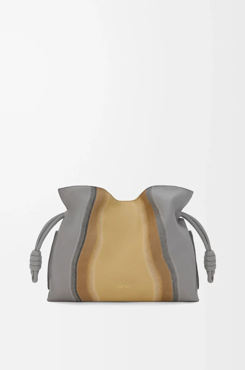 medium flamenco clutch landscape in nappa calfskin sparkling greybutter